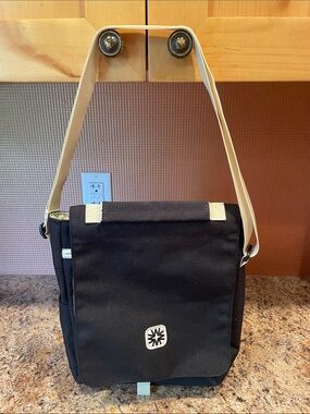 Classic Black Shoulder Bag with Cream Strap